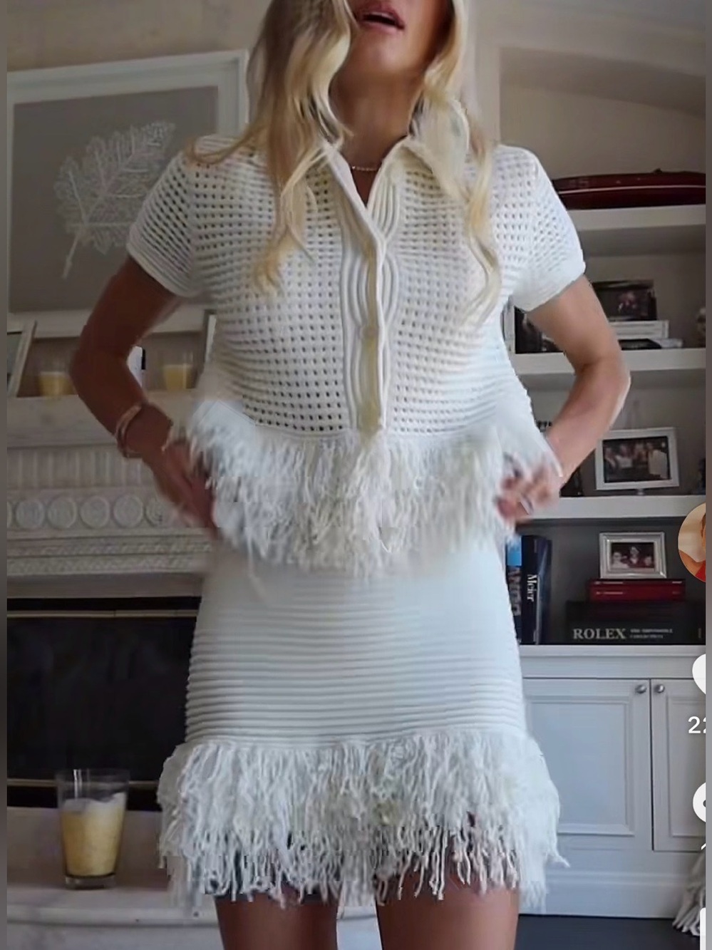 Like new Cream Crochet Fringe Short-Sleeve Sweater Cardigan - Picture 1 of 8